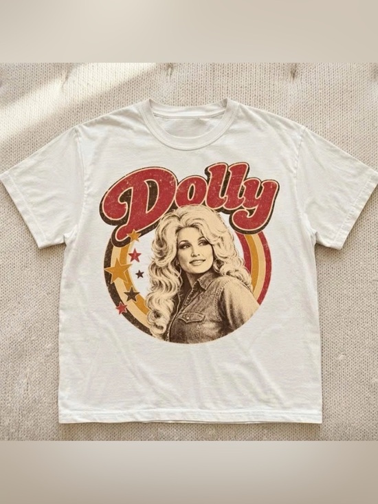 Gildan Other - White Dolly Parton Retro Graphic Tee with Red and Gold Accents